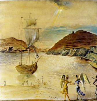 Salvador Dali : Landscape of Port Lligat with Homely Angels and Fishermen